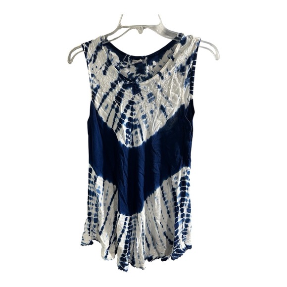 Advance Apparels One Size Tie-dye Blue White Cover Up Tank Top Summer Vacation - Picture 1 of 7